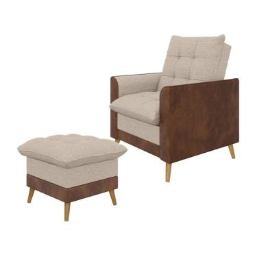 Imagem de Poltrona York c/ Puff em Linho com Detalhes Courino e Fibras de Silicone Just Time