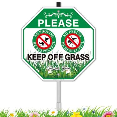 Imagem de Sinais sem cocô ou xixi para quintal - 1 pacote, 25 cm L x 71 cm A. Placa de alumínio Keep Off Grass com estaca, Please Be Respectful Stop Dogs from Pooping Peeing on Lawn, Stay Dogs Off Lawn Sign