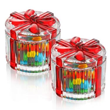 Imagem de kanpura Pote de doces de Natal com tampa, pequeno prato de cristal para doces, potes de boticário, recipiente de vidro transparente para buffet de festa de Natal