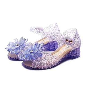 Imagem de TANDEFLY Sandálias femininas com estampa de princesa - Sandálias brilhantes para cosplay e festas | Salto balé leve para crianças de 3 a 8 anos, Roxo cristal, 11.5 Little Kid