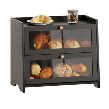 Imagem de BAMBANG Caixa de pão para bancada de cozinha, recipiente extra grande de armazenamento de pão de bambu para pão caseiro, massa fermentada de camada dupla, organizador de pão para armário de balcão e