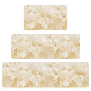 Imagem de XLHOMO Tapetes de cozinha – Conjuntos de 3 tapetes de cozinha, de couro nappa, à prova d'água, tapete de cozinha bege para cozinha, entrada, banheiro, sala de estar (44 x 76 cm + 44 x 119 cm + 44 x