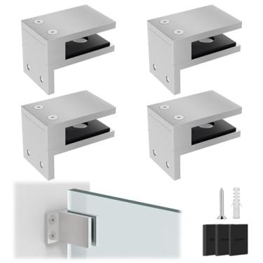 Imagem de LukLoy Pacote com 4 braçadeiras de parede a vidro, braçadeira de grade de vidro de aço inoxidável escovado 304 para painéis espessos de 8 a 12,7 mm, clipes de freio sem broca para cerca de piscina de