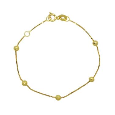 Imagem de Pulseira Veneziana 13 Cm Infantil 5 Bolas Em Ouro 18K