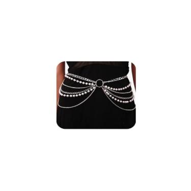 Imagem de Wiwpar Cinta brilhante dourada com várias camadas de contas de cristal e pérolas, corrente de barriga de pérola, correntes de cintura em camadas, acessórios para o corpo para mulheres, biquíni de