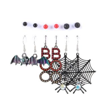 Imagem de Conjunto de brincos femininos de Halloween com teia de aranha e caveira, acessórios engraçados, bijuterias de Halloween, 1, Metal, Sem pedra preciosa