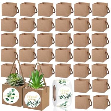 Imagem de ASTRYAS 60 sacos de embrulho para suculentas a granel para vasos de 6 cm com adesivos de agradecimento, mini caixa de presente de papel kraft com alças para casamento, chá de bebê, lembrancinhas de