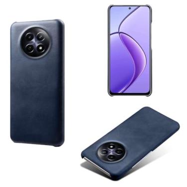 Imagem de Capa para OPPO Realme 12 5G,Proteção contra quedas,Casca de volta de cor sólida simples,Design de couro de imitação de plástico-Blue