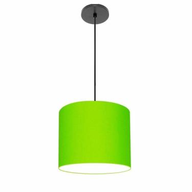 Imagem de Lustre Luminária Pendente Vivare Free Lux Pe-4106pr Cúpula Em Tecido 20x25cm Verde-limão Canopla Preta E Fio Preto