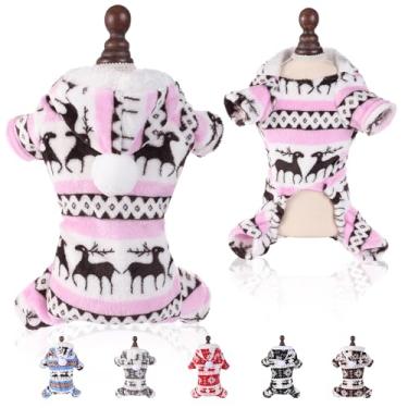 Imagem de Roupas para cães, roupas para animais de estimação de lã coral macia, roupas de gato para meninos e meninas, roupas quentes de inverno para gatos e cães de Natal (rosa, M)