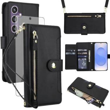 Imagem de Asuwish Capa de celular para Samsung Galaxy S25 FE 5G carteira com zíper, protetor de tela de vidro temperado e alça de pulso transversal, porta-cartão de crédito flip S 25 EF S25FE 25S mulheres