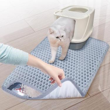 Imagem de PAKEWAY Tapete de areia para gatos - Tapete médio de 56 x 38 cm, tapete de areia adesivo, tapete de caixa de areia fácil de limpar, impermeável, à prova de urina, tapetes de areia antiderrapantes para