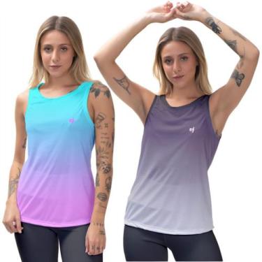 Imagem de Kit 2 Camiseta Feminina Regata Cavada Moda Fitness Slim Corrida Academ