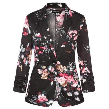 Imagem de Blazer feminino MINTLIMIT Slim Fit, manga 3/4, preto, elástico