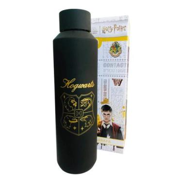 Imagem de Garrafa Acqua Harry Pottter Brasão Hogwarts Preto e Dourado - Harry Po