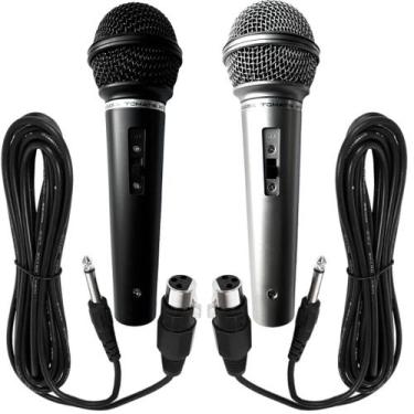 Imagem de Microfone Karaoke Duplo Igreja Bar Palestra Com 2 Cabos - Tomate