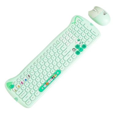 Imagem de TISHLED Combo de teclado e mouse sem fio, lindo conjunto de teclado de membrana de 110 teclas e mouse óptico de 4 teclas para Win/Mac/PC/laptop, baterias incluídas, verde menta