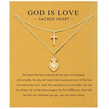 Imagem de Baydurcan Colares femininos com pingente banhado a ouro 14K – cruz e coração sagrado sapo fantasma torcida vaqueira presentes para amiga, irmã, filha, casal, aniversário, Natal, presentes de formatura