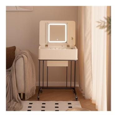 Imagem de Escrivaninha de penteadeira Mesa de penteadeira móvel com espelho, maquiagem, integridade armazenamento para quarto, sala estar(White+Black)