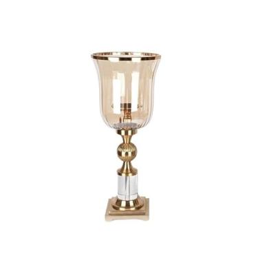 Imagem de Centro de Mesa Castiçal de ferro estilo europeu com tampa vidro, decoração criativa mesa, suporte para velas para Jantar(Pequeno)