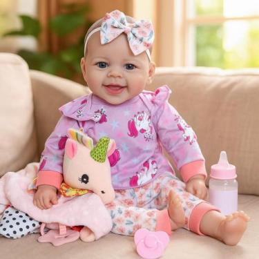 Imagem de Baby Doll SCOM Girl, corpo macio realista de 45 cm com acessório 3+