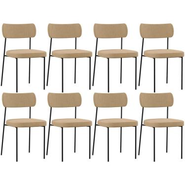 Imagem de Kit 08 Cadeiras Estofadas Para Sala De Jantar Melina L02 Linho Bege Escuro - Lyam Decor