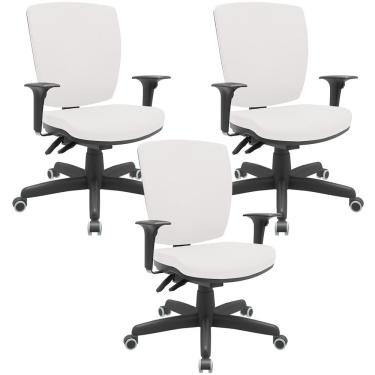 Imagem de Kit 03 Cadeiras de Escritório Diretor Office Giratória Preto Alta Flexi P03 Vinil Branco - Lyam