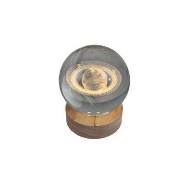 Imagem de Luminária Saturno Com Base De Madeira E Led Usb
