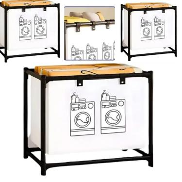Imagem de Cesto Roupa Suja Lavanderia Organizador Forro Removivel Dobravel Brinquedos Multiuso De...
