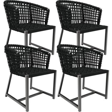 Imagem de Kit 04 Cadeiras Decorativas Para Área Gourmet Cozinha Corda Náutica Belize D04 Preto - Lyam Decor