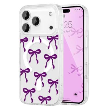 Imagem de UEEBAI Capa magnética para iPhone 17 Pro Max, capa de arco compatível com MagSafe, fita fina sem fio, estética, capa protetora antiamarelamento à prova de choque para mulheres e meninas - roxa