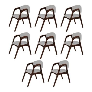 Imagem de Conjunto Com 8 Cadeiras De Jantar Gabriela Em Madeira E Mdf Castanho Linho Cinza Prata
