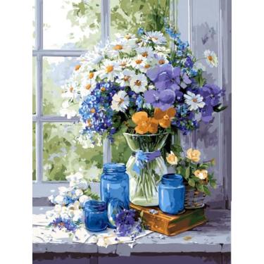 Imagem de Moohue Kits de ponto cruz contados de 14 quilates para adultos, padrões de ponto de cruz estampados, kits de ponto cruz estampados (flores 1)