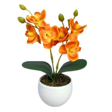 Imagem de Arranjo Orquideas Mini Planta Artificial Seda Decorativa(Laranja)