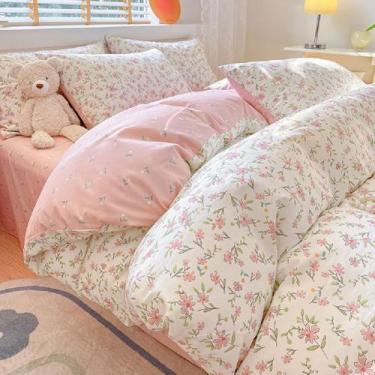 Imagem de Capa de edredon LifeTB Vintage Style Rosa Floral Queen Cotton