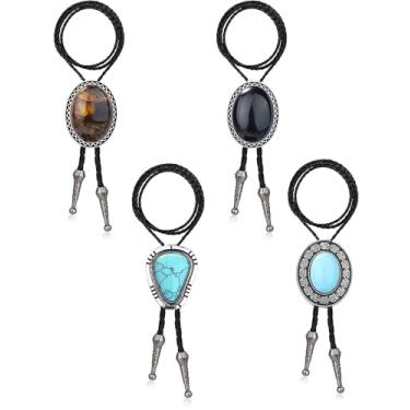 Imagem de Gravata Bolo Masculina Besteel 4 Peças de Couro Natural de Cowboy Oeste com Olho de Tigre e Acessórios para Fantasia de Dia das Bruxas para Homens e Mulheres