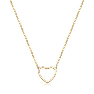 Imagem de Tewiky Colar de coração fofo minúsculo com pingente de coração de ouro 14 k colar pequeno de ouro com coração aberto para mulheres, colar de ouro delicado, presentes para ela, Banhado a ouro, Zircônia