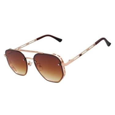 Imagem de Óculos de Sol Hexagonal Aviador Piloto Proteção Lateral Vintage Retro Oldstyle Steampunk UV400 Masculino Feminino Unisex - Modelo Turner - Cacife Brand (Marrom Degradê)