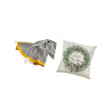 Imagem de Fenteer Conjunto de Manta Listrada de Fazenda E Capa de Travesseiro de Natal, Decoração Suave E Aconchegante para Quarto, Sofá-cama, Cadeira, Sofá Interno