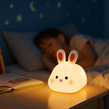 Imagem de Luminária Coelhinho LED Silicone Criança Lanterna Clarear Abajur Quarto Luz Noturna Decorativa Animado Personagem
