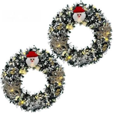 Imagem de Guirlanda Natalina com Pisca-Pisca 34X34 cm Papai Noel para Portas e Janelas Decoração de Natal(2)