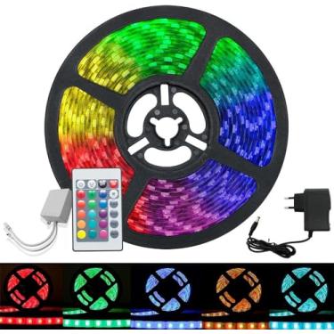 Imagem de Fita LED RGB 5050, 5 Metros, IP65 à Prova D'água, com Controle Remoto e Fonte Bivolt 12V