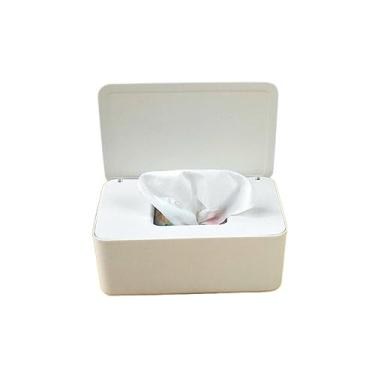 Imagem de Caixa de lenços Caixa de lenço umedecido para lenços umedecidos, caixa armazenamento papel, dispensador, plástico doméstico, à prova poeira, com tampa(Branco)