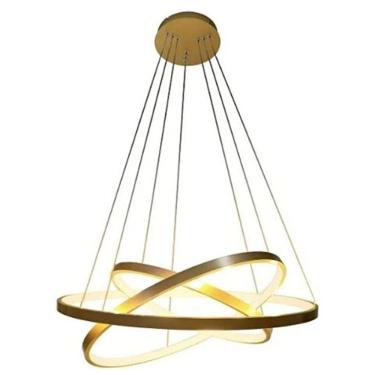 Imagem de Luminaria 3 Aneis Led Pendente Lustre Perfil 3 Em 1 Ajustavel Decoraçao Luxo Casa Sala Quarto Ambiente Iluminaçao Moderno Residencial