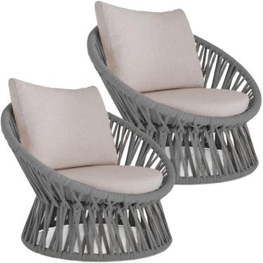 Imagem de 2 Poltrona Área Externa Monza Alumínio Pintura Corda Náutica Prata