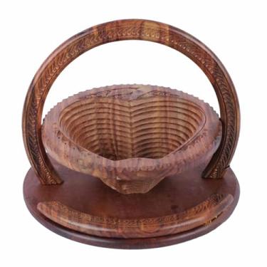 Imagem de DDMDBYHRY Cesta dobrável de nogueira para frutas, prato de frutas dobrável de madeira feito à mão, pão e nozes exclusivo, 28 cm (01 maçã)