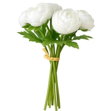 Imagem de Floral Kingdom Flores artificiais de ranúnculo, látex de toque real de 28 cm, branco, pacote com 10 para decoração de casa e centros de mesa de casamento