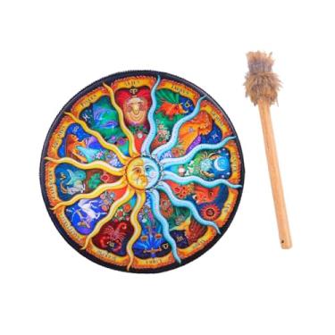 Imagem de Dynwave Tambor Xamânico Instrumental - Músico Instrumental - Tambor de Mão Xamânico com Baqueta, Doze Constelações