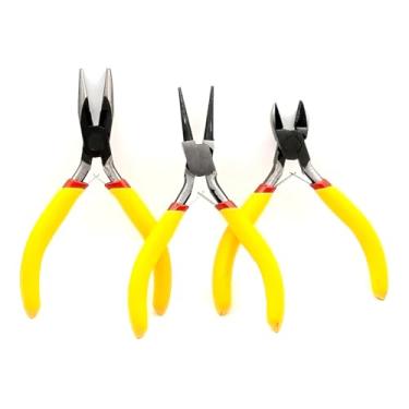 Imagem de Kit de Alicates para Eletricista, 3 Peças, Aço Inox, Amarelo/Vermelho, Cabo Emborrachado Antideslizante, Inclui Alicate Meia Cana, Corte Diagonal, Bico Redondo