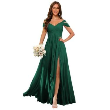 Imagem de Vestido de dama de honra Dessiny verde escuro em chiffon em linha A lo